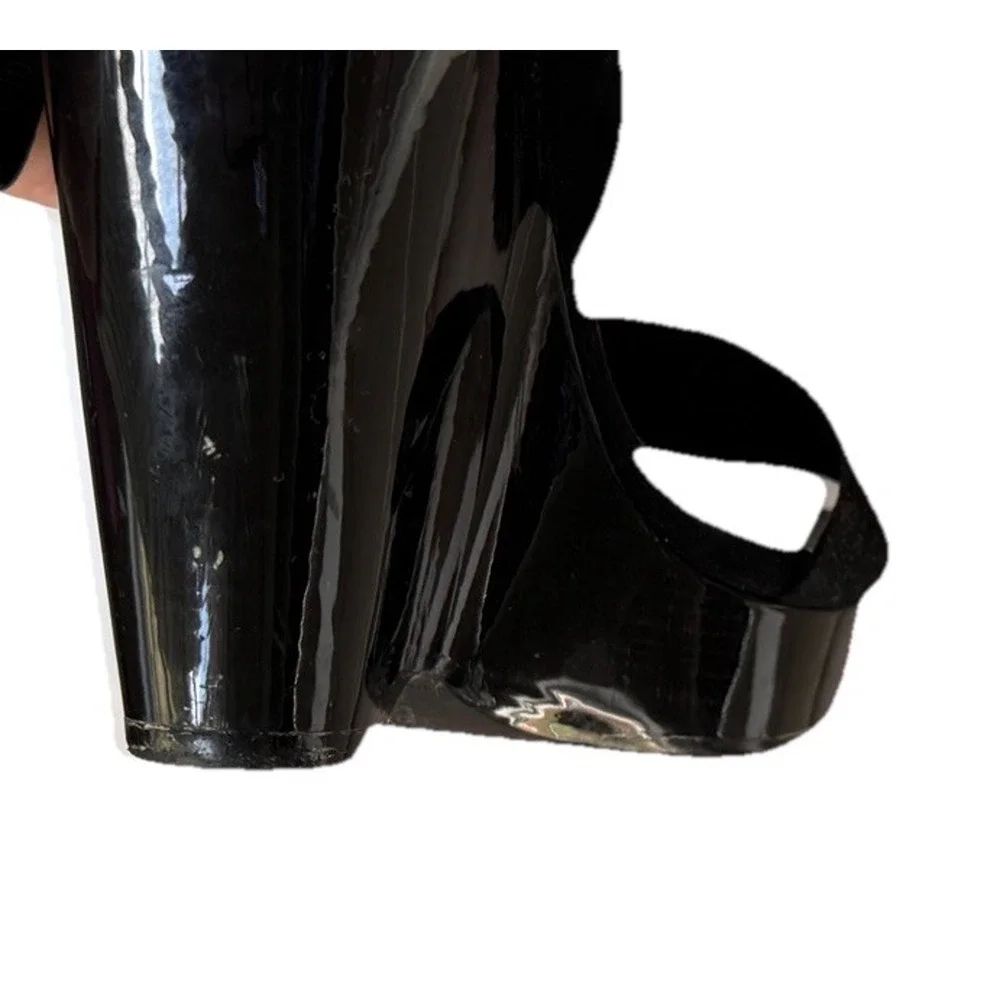 YSL Saint Laurent 2010s Era Lacquered Wedges Suede Wood Heel Black Heels Damage - Picture 10 of 16